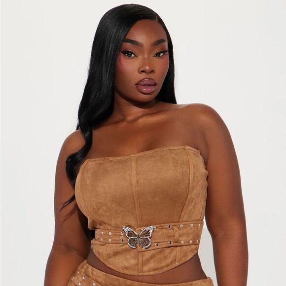 Butterfly Fantasy Faux Suede TOP - Camel - Picture 3 of 4